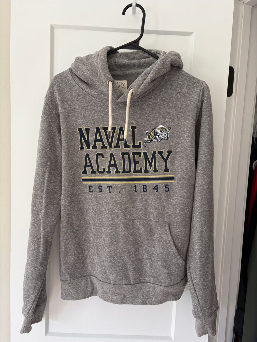 League Gray Naval Academy Zip Hoodie with Navy & Gold Print
